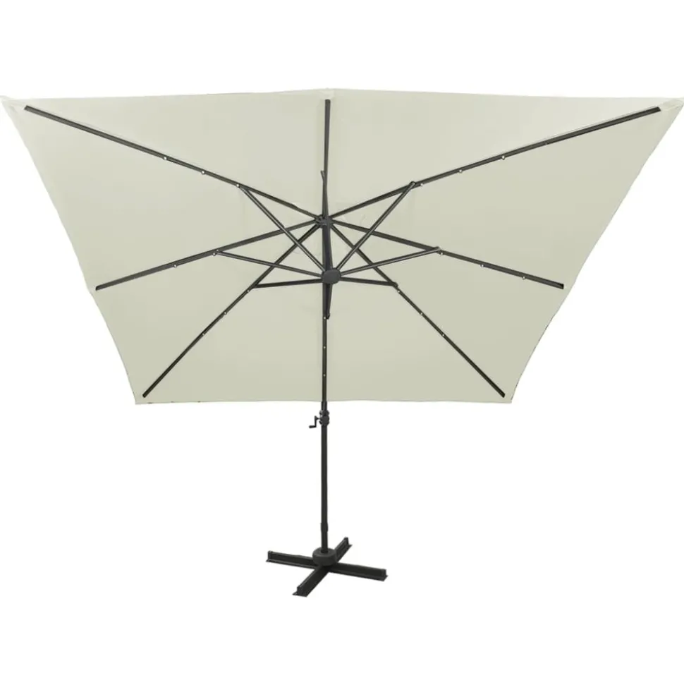 MAISON EXCLUSIVE - Parasol de jardin en porte-à-faux et mât et lumières led sable