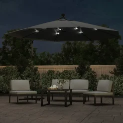 MAISON EXCLUSIVE - Parasol de jardin en porte-à-faux et lumières led mât en métal