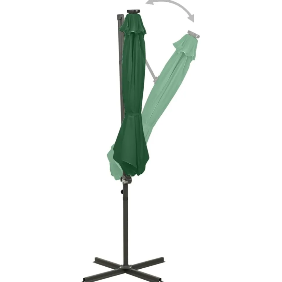MAISON EXCLUSIVE - Parasol de jardin en porte-à-faux et mât et lumières led vert