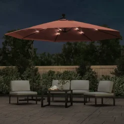 MAISON EXCLUSIVE - Parasol de jardin en porte-à-faux avec lumières led terre cuite