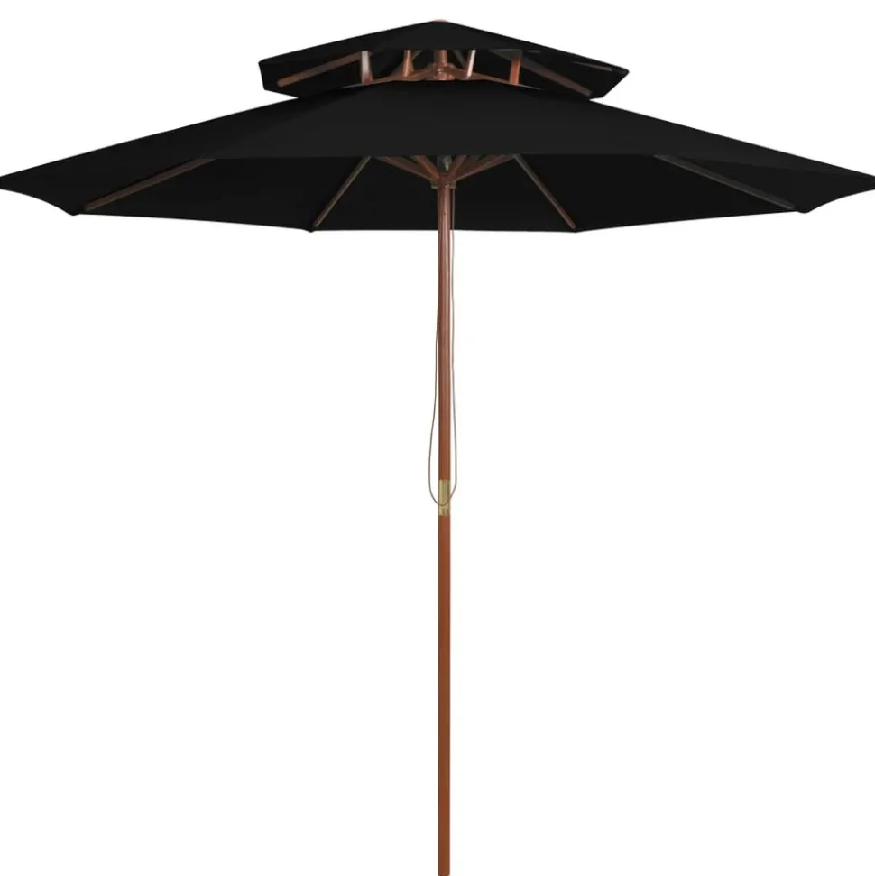 MAISON EXCLUSIVE - Parasol à deux étages avec mât en bois noir 270 cm