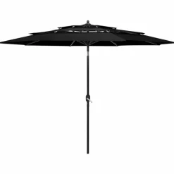 MAISON EXCLUSIVE - Parasol de jardin à 3 niveaux avec mât en aluminium noir 3 m