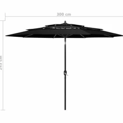 MAISON EXCLUSIVE - Parasol de jardin à 3 niveaux avec mât en aluminium noir 3 m