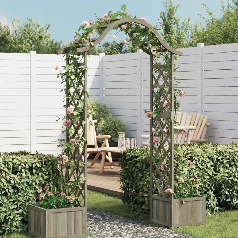 MAISON EXCLUSIVE - Pergola de jardin avec jardinière gris bois pin massif
