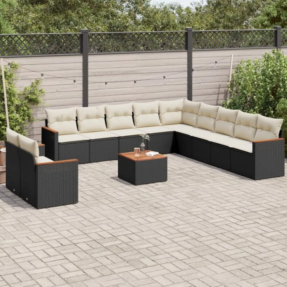 MAISON EXCLUSIVE - Salon de jardin 12 pcs avec coussins noir résine tressée