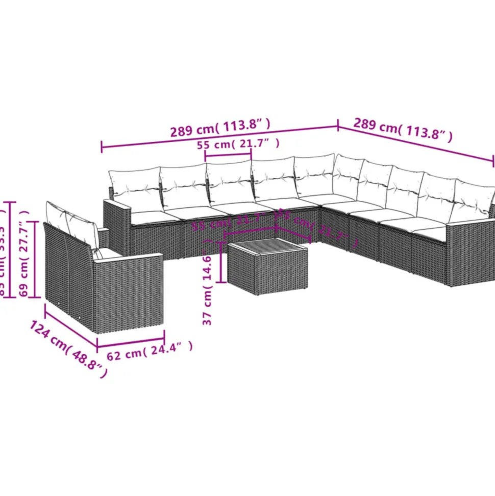 MAISON EXCLUSIVE - Salon de jardin 12 pcs avec coussins noir résine tressée