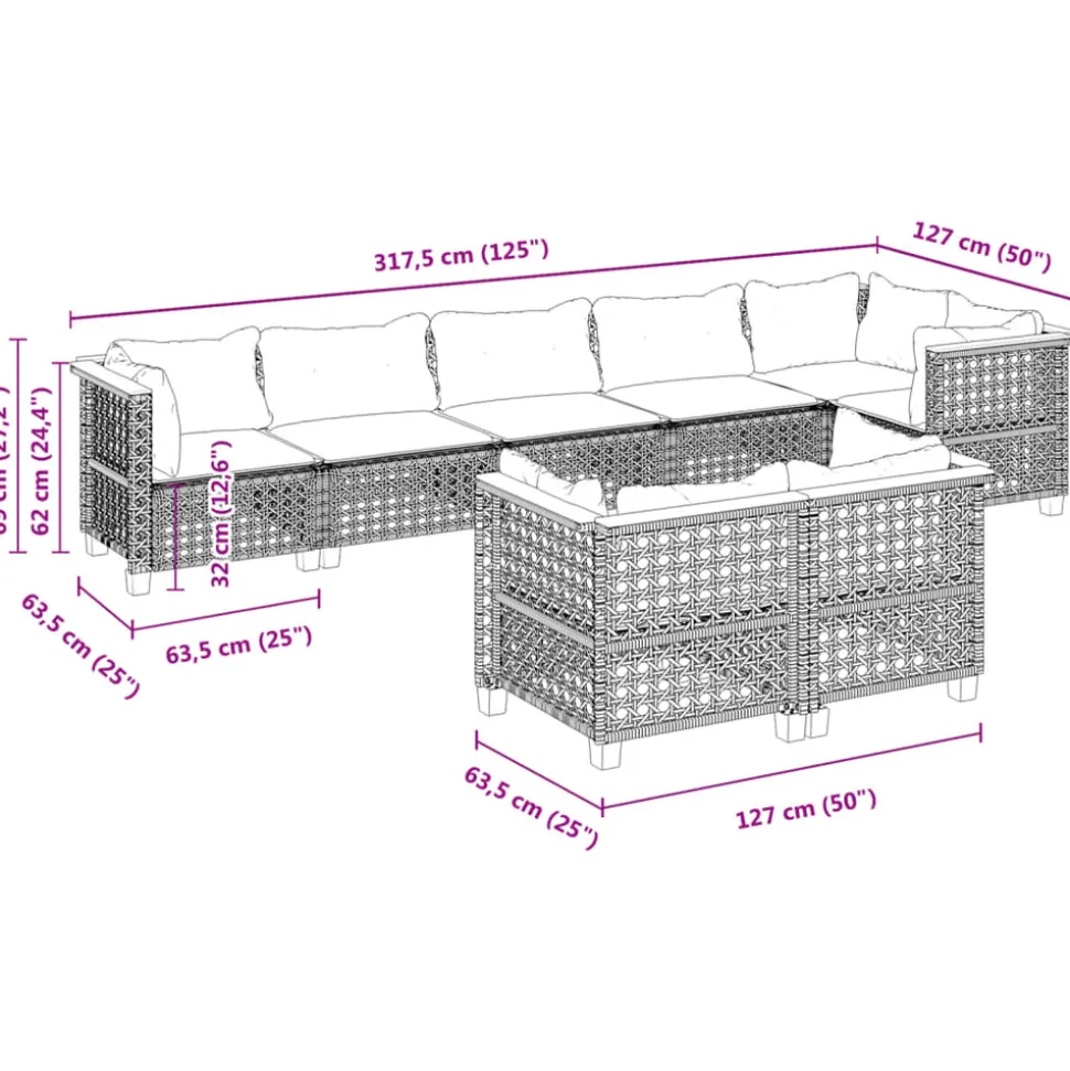 MAISON EXCLUSIVE - Salon de jardin 8 pcs avec coussins gris résine tressée
