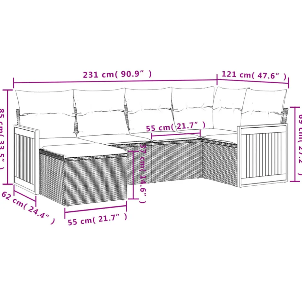 MAISON EXCLUSIVE - Salon de jardin 6 pcs avec coussins noir résine tressée