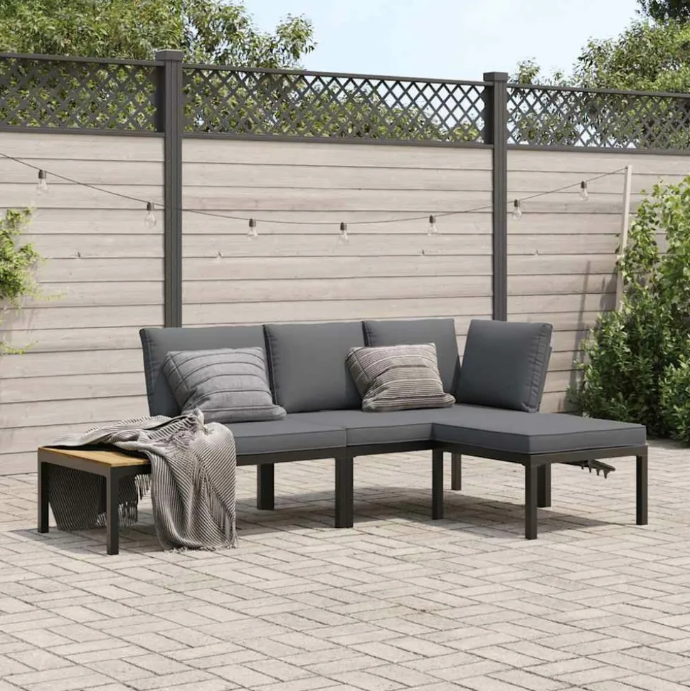 MAISON EXCLUSIVE - Salon de jardin 3 pcs avec coussins noir aluminium