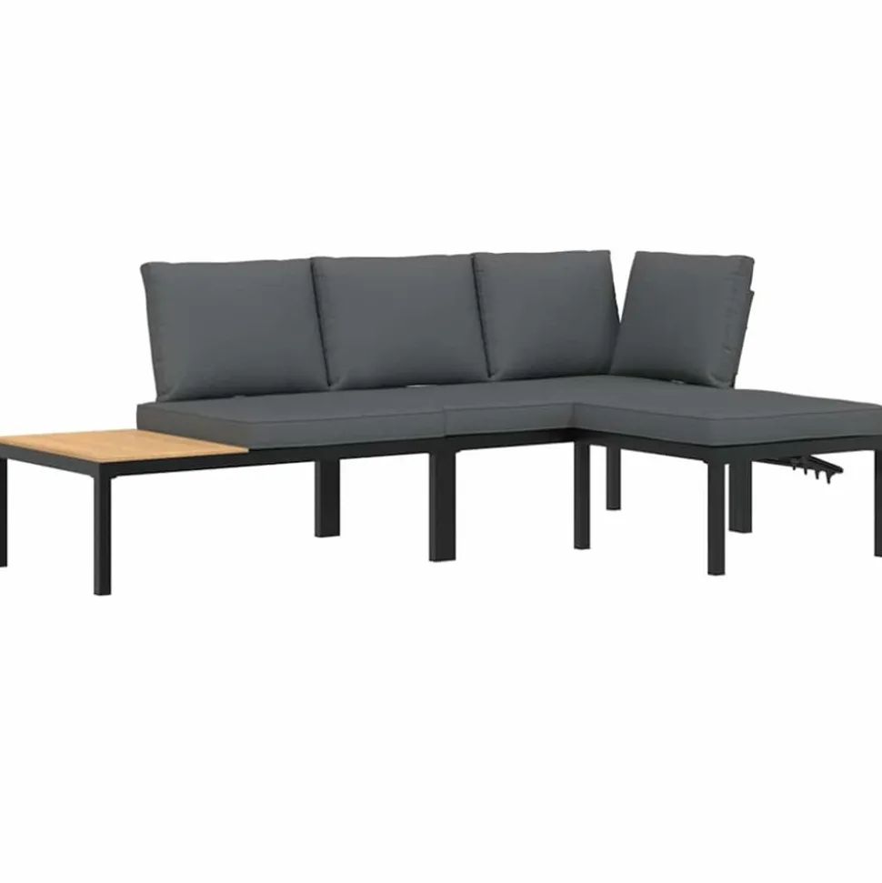 MAISON EXCLUSIVE - Salon de jardin 3 pcs avec coussins noir aluminium