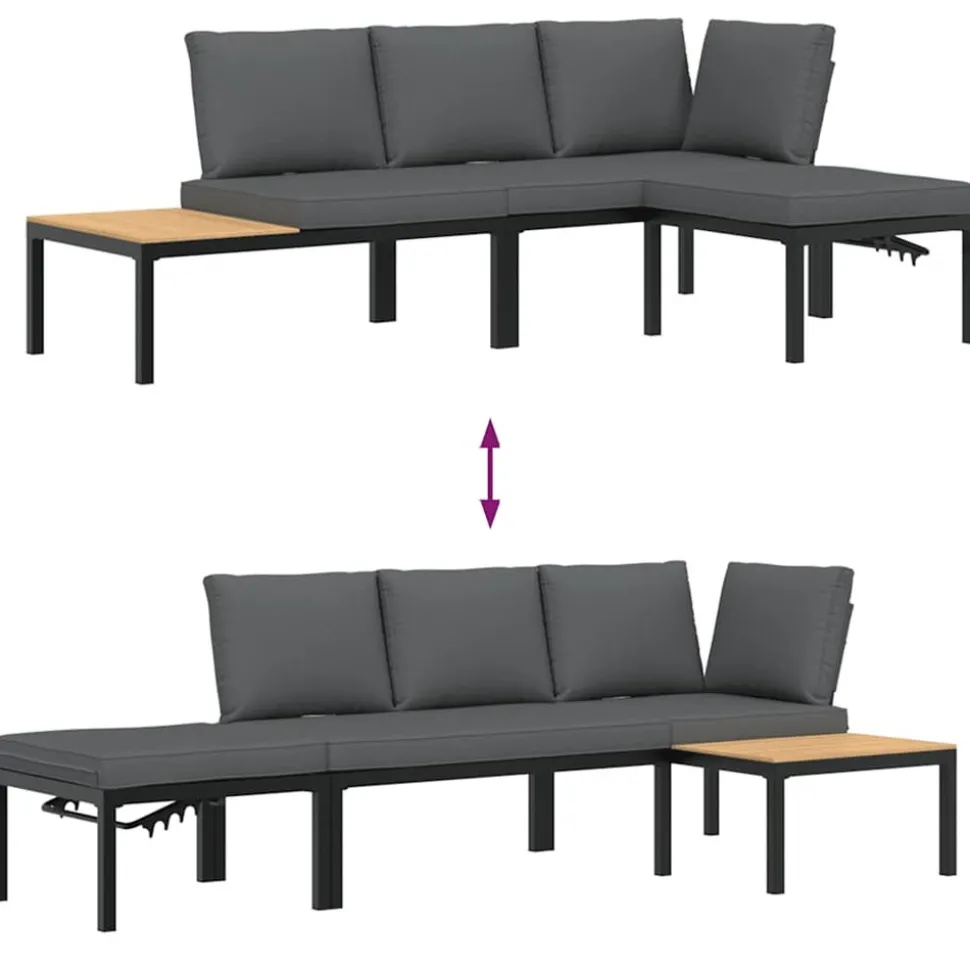 MAISON EXCLUSIVE - Salon de jardin 3 pcs avec coussins noir aluminium