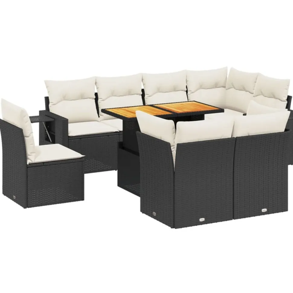 MAISON EXCLUSIVE - Salon de jardin 9 pcs avec coussins noir résine tressée