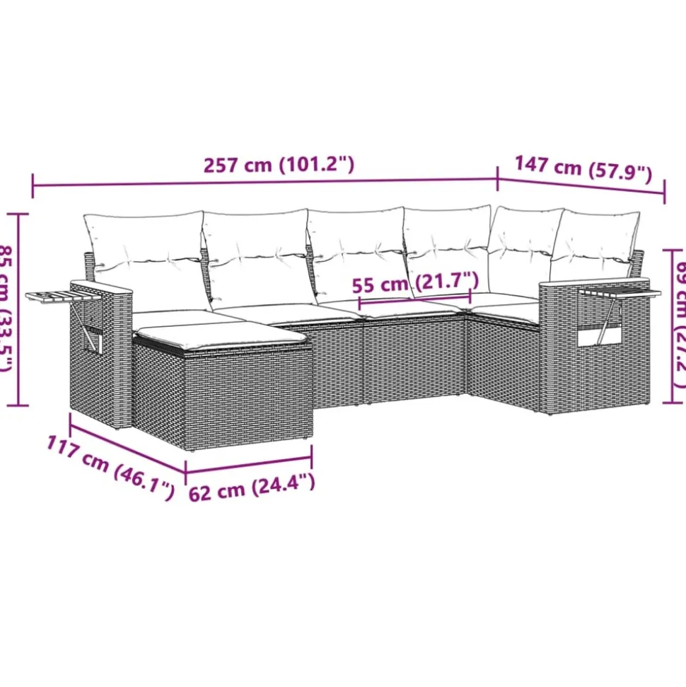 MAISON EXCLUSIVE - Salon de jardin 6 pcs avec coussins gris résine tressée