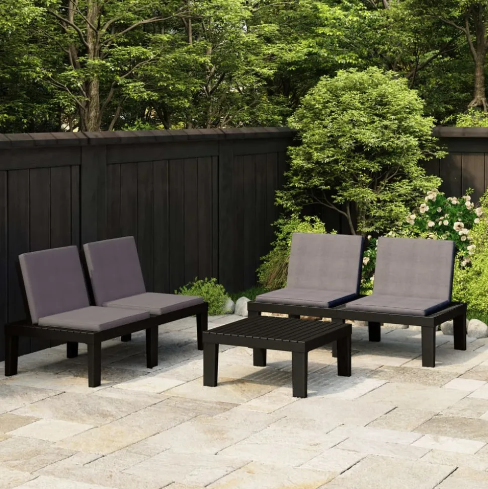MAISON EXCLUSIVE - Salon de jardin 3 pcs avec coussins plastique gris