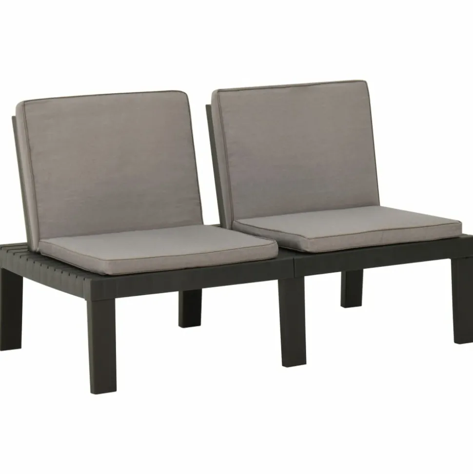 MAISON EXCLUSIVE - Salon de jardin 3 pcs avec coussins plastique gris