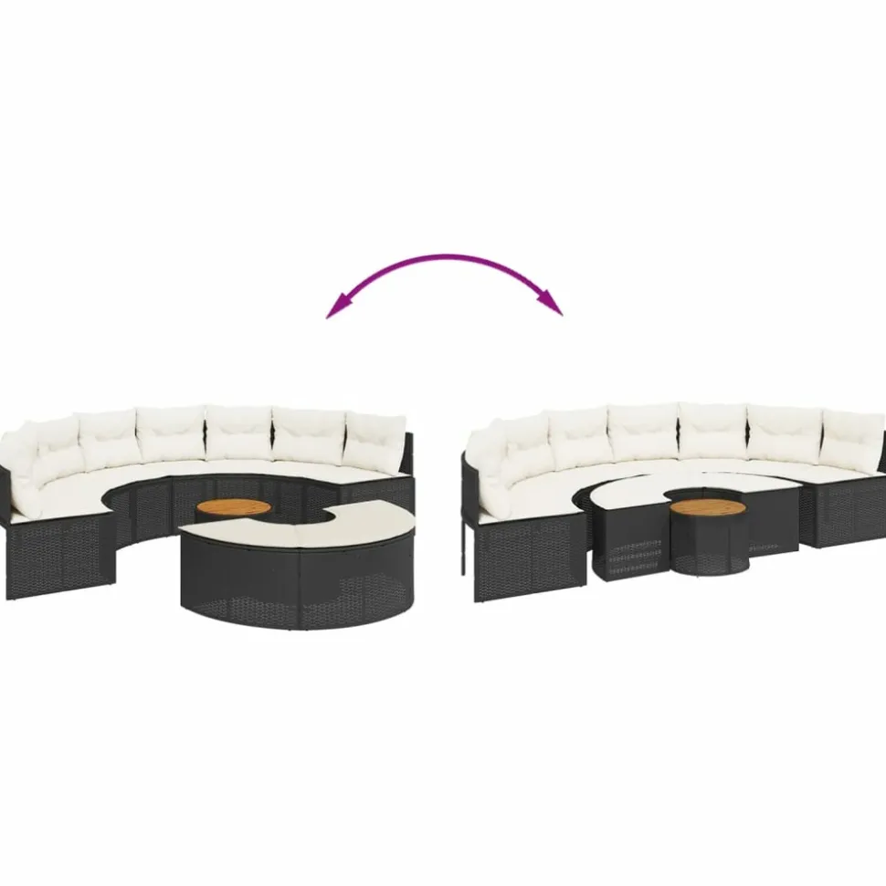 MAISON EXCLUSIVE - Salon de jardin 3 pcs demi-rond noir résine tressée