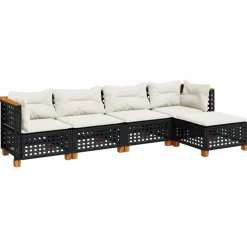 MAISON EXCLUSIVE - Salon de jardin 5 pcs avec coussins noir résine tressée