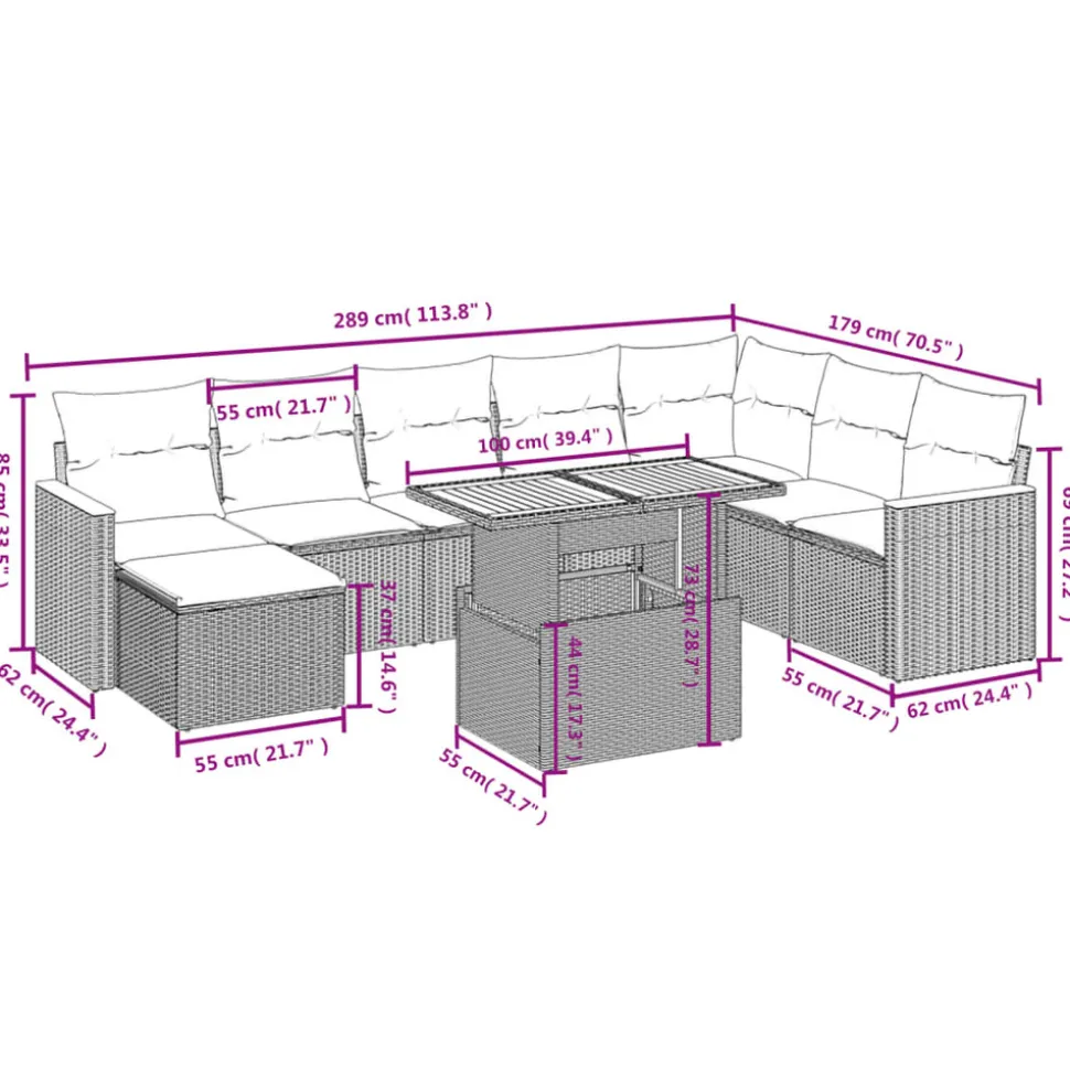 MAISON EXCLUSIVE - Salon de jardin avec coussins 9 pcs beige résine tressée
