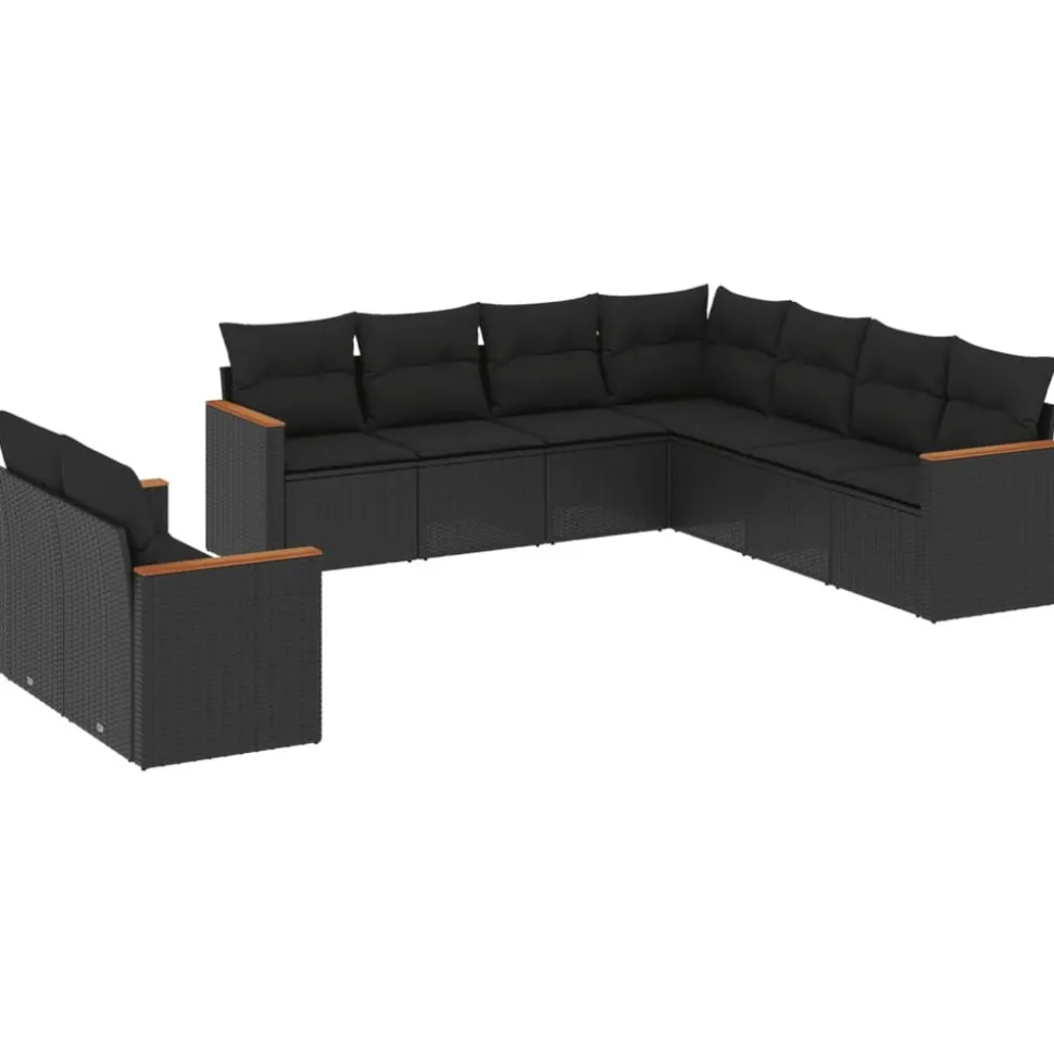 MAISON EXCLUSIVE - Salon de jardin 9 pcs avec coussins noir résine tressée