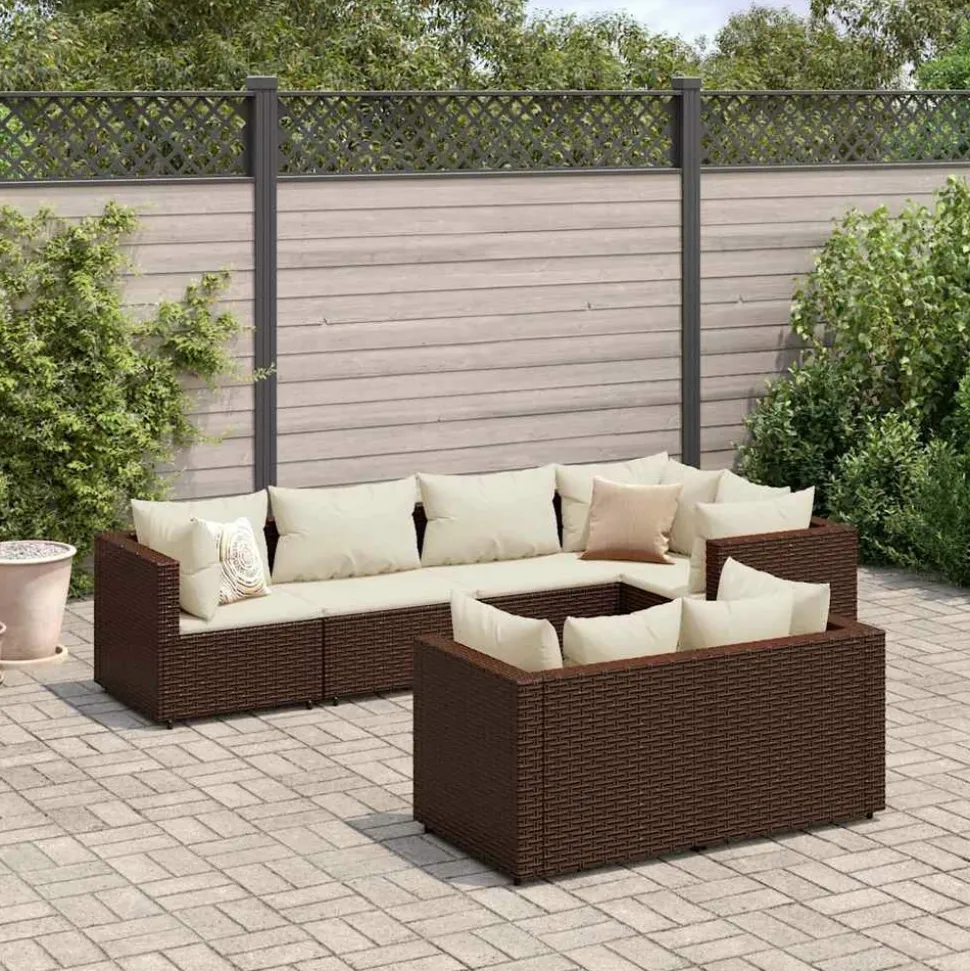 MAISON EXCLUSIVE - Salon de jardin avec coussins 7 pcs marron résine tressée
