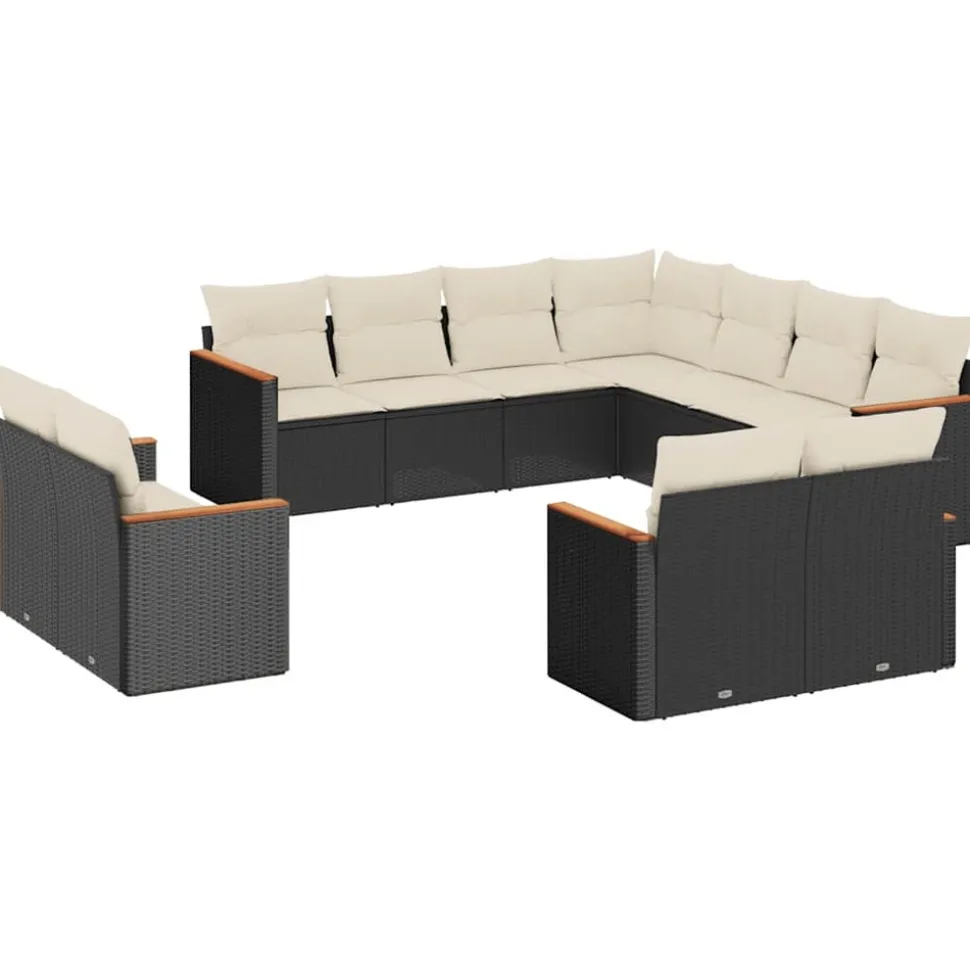 MAISON EXCLUSIVE - Salon de jardin 11 pcs avec coussins noir résine tressée