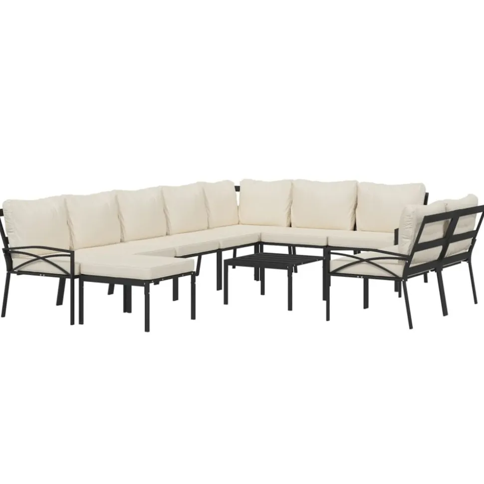 MAISON EXCLUSIVE - Salon de jardin 11 pcs avec coussins sable acier