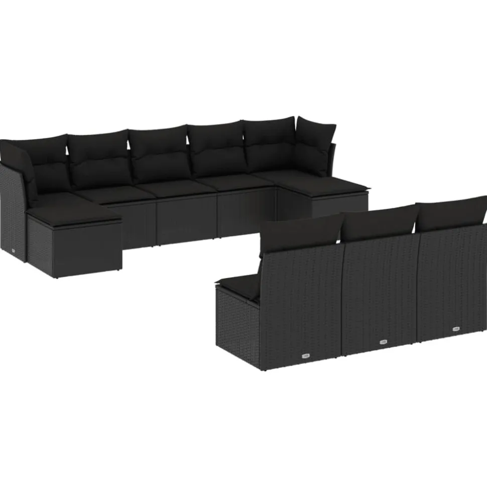 MAISON EXCLUSIVE - Salon de jardin 10 pcs avec coussins noir résine tressée