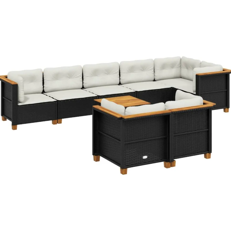 MAISON EXCLUSIVE - Salon de jardin 9 pcs avec coussins noir résine tressée
