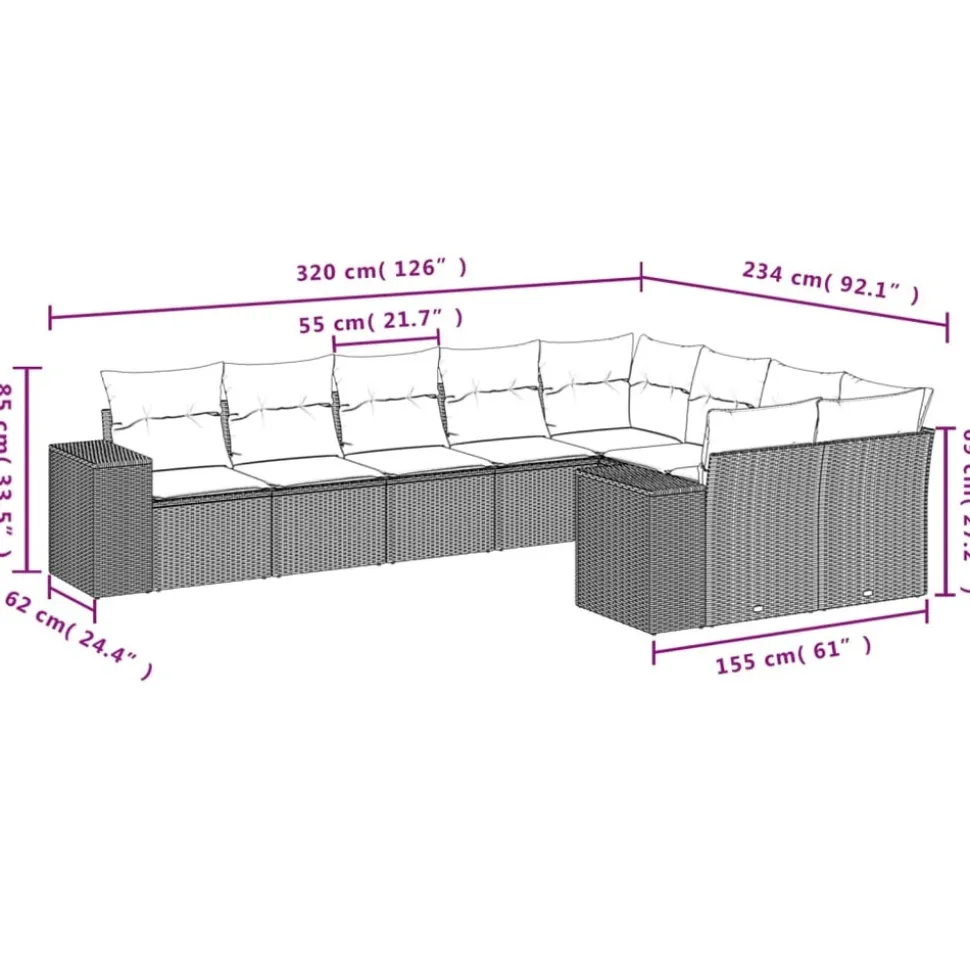 MAISON EXCLUSIVE - Salon de jardin 9 pcs avec coussins noir résine tressée