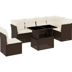 MAISON EXCLUSIVE - Salon de jardin avec coussins 7 pcs marron résine tressée