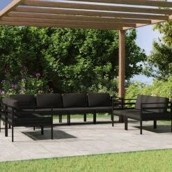 MAISON EXCLUSIVE - Salon de jardin 8 pcs avec coussins aluminium anthracite
