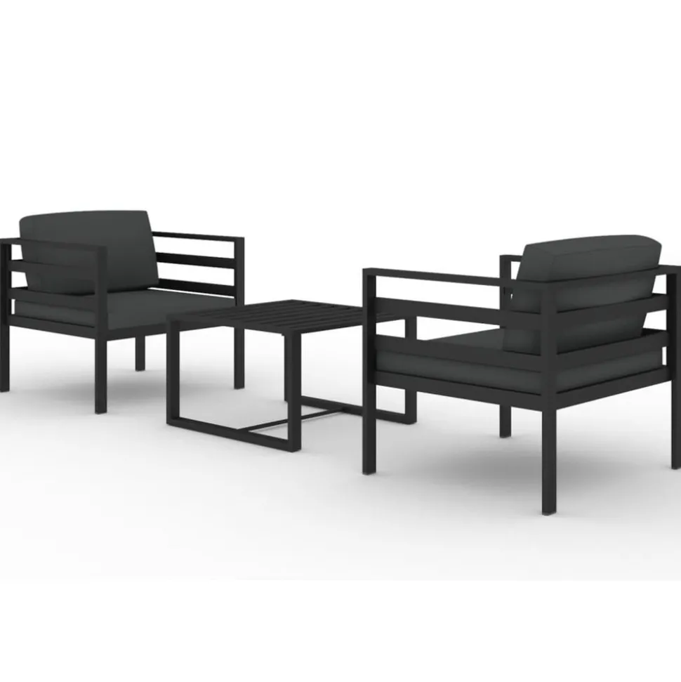 MAISON EXCLUSIVE - Salon de jardin 3 pcs avec coussins aluminium anthracite
