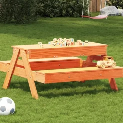 MAISON EXCLUSIVE - Table de pique-nique avec bac à sable pour enfants marron cire