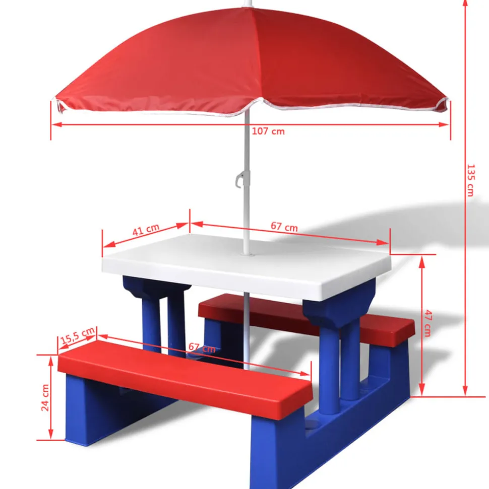 MAISON EXCLUSIVE - Table et bancs de pique-nique avec parasol pour enfants