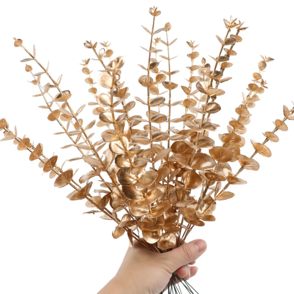 MCBOSON - Feuilles d'eucalyptus artificielles or*24