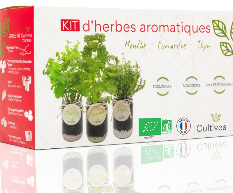 MES COURSES EN VRAC - Cultivea® kit prêt à pousser d’herbes aromatiques - menthe, coriandre, thym