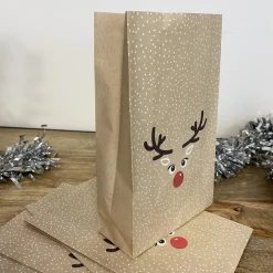 MES COURSES EN VRAC - Lot de 6 sacs cadeau en papier rennes