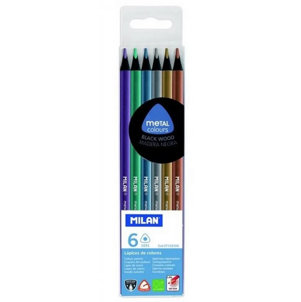 MILAN - Boîte de crayons métallisés en bois noir élégante