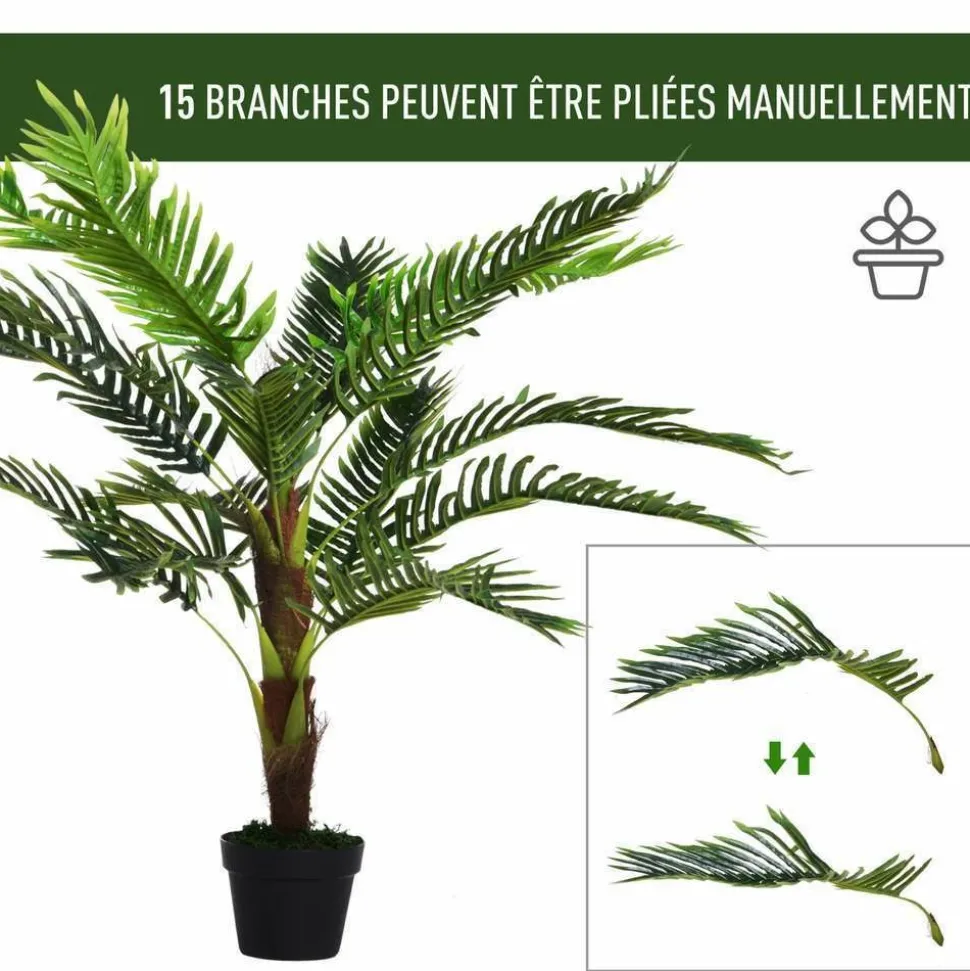OUTSUNNY - Palmier artificiel H.123 cm - pot inclus