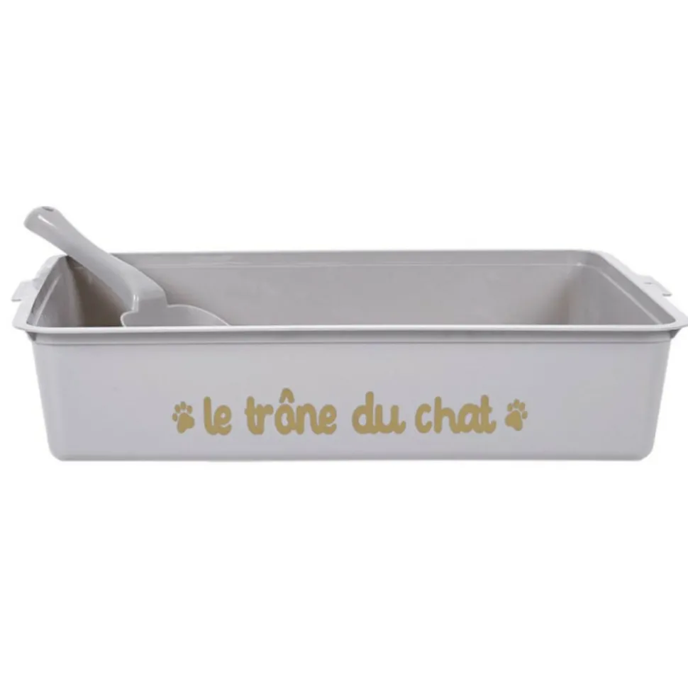 PARIS PRIX - Bac à litière & pelle "chat" 42cm gris