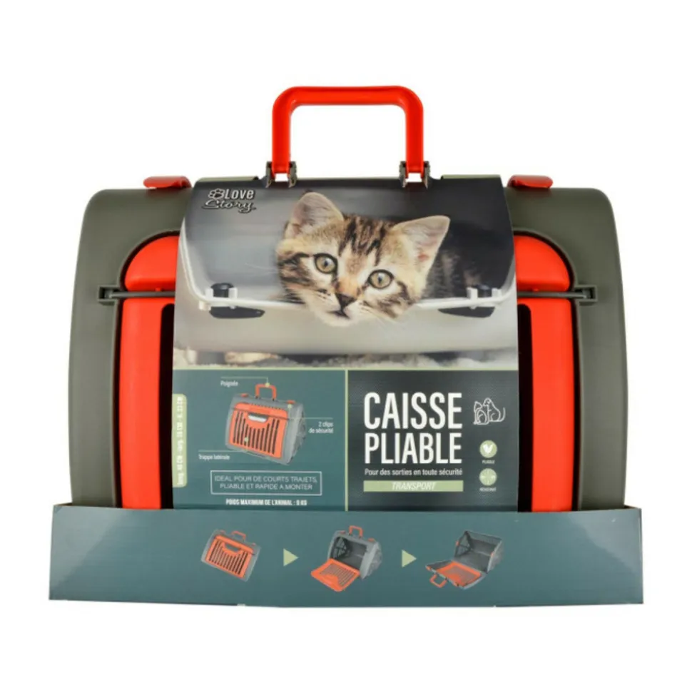 PARIS PRIX - Caisse de transport pour chat "pliable" 46cm rouge