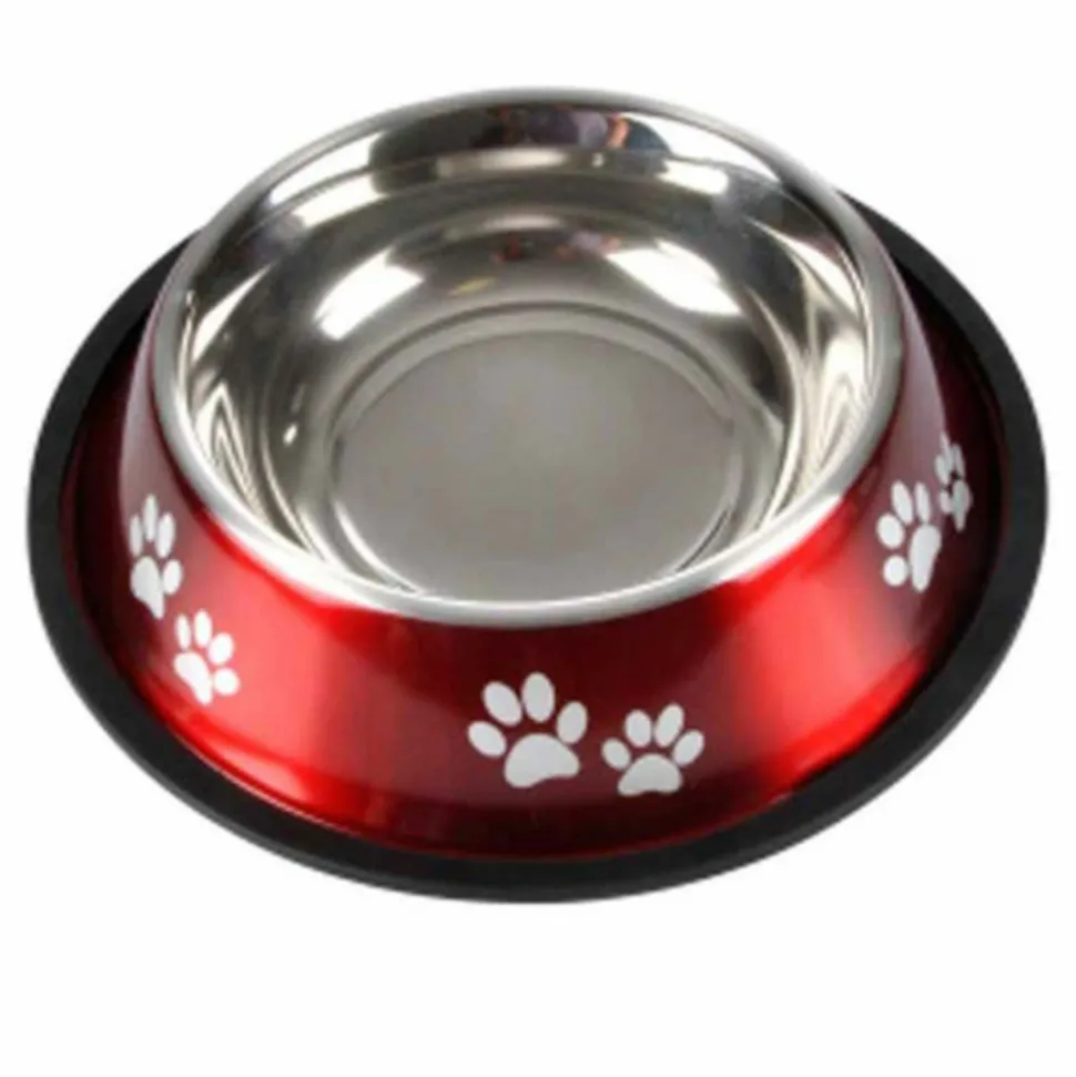 PARIS PRIX - Gamelle antidérapante chien & chat "pattes" 25cm rouge