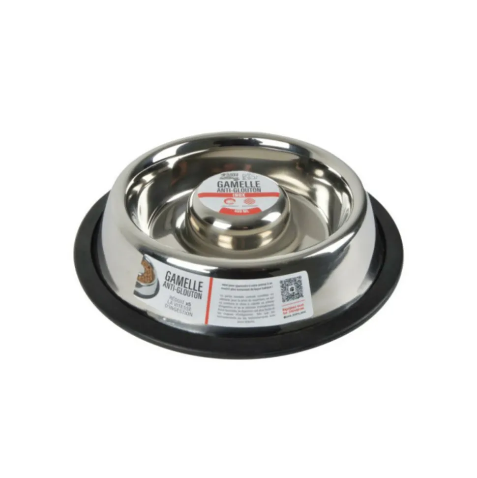 PARIS PRIX - Gamelle anti-glouton chien & chat "inox" 25cm argent