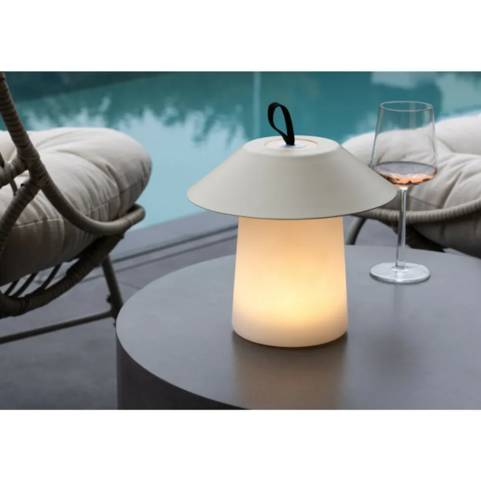 PARIS PRIX - Lampe à poser d'extérieur led "rubu" 26cm beige