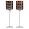 PARIS PRIX - Lot de 2 photophores sur pied "verre rayé" 25cm marron