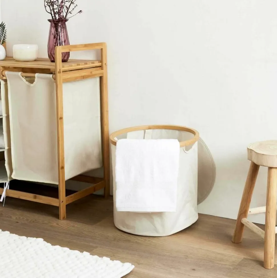 PARIS PRIX - Panier de rangement rond "cerclage" 38cm beige