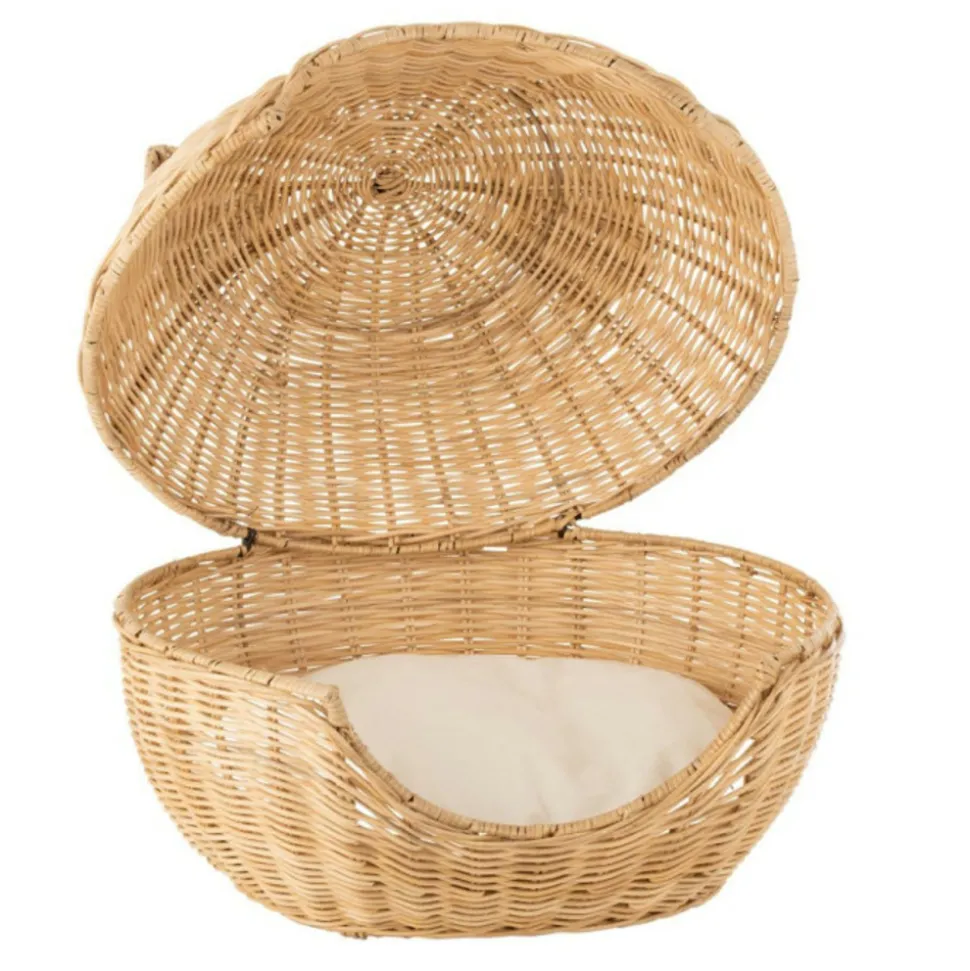 PARIS PRIX - Panier pour chat en rotin "coussin" 60cm beige