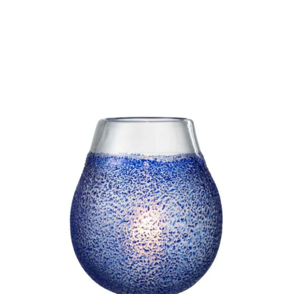 PARIS PRIX - Photophore design en verre "santorini" 25cm bleu
