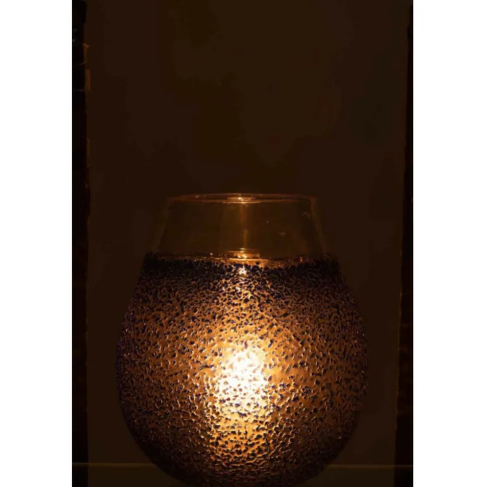 PARIS PRIX - Photophore design en verre "santorini" 25cm bleu