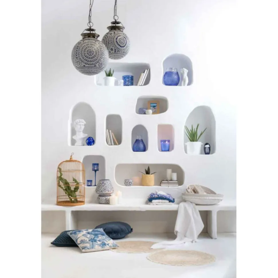 PARIS PRIX - Photophore design en verre "santorini" 25cm bleu